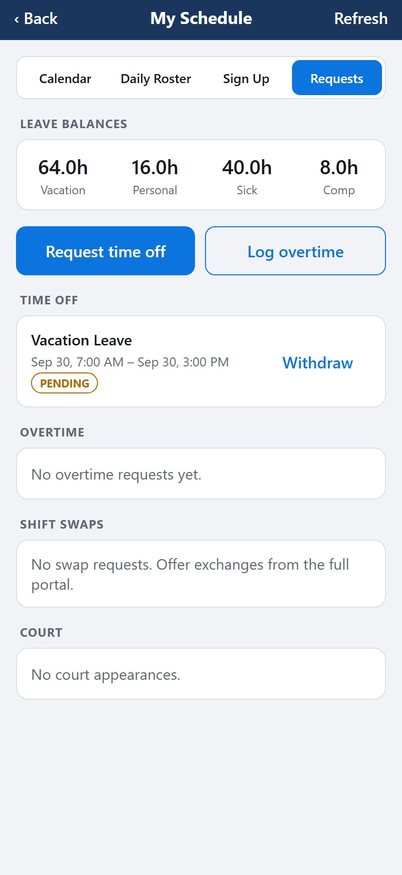 Leave balances and a pending time-off request